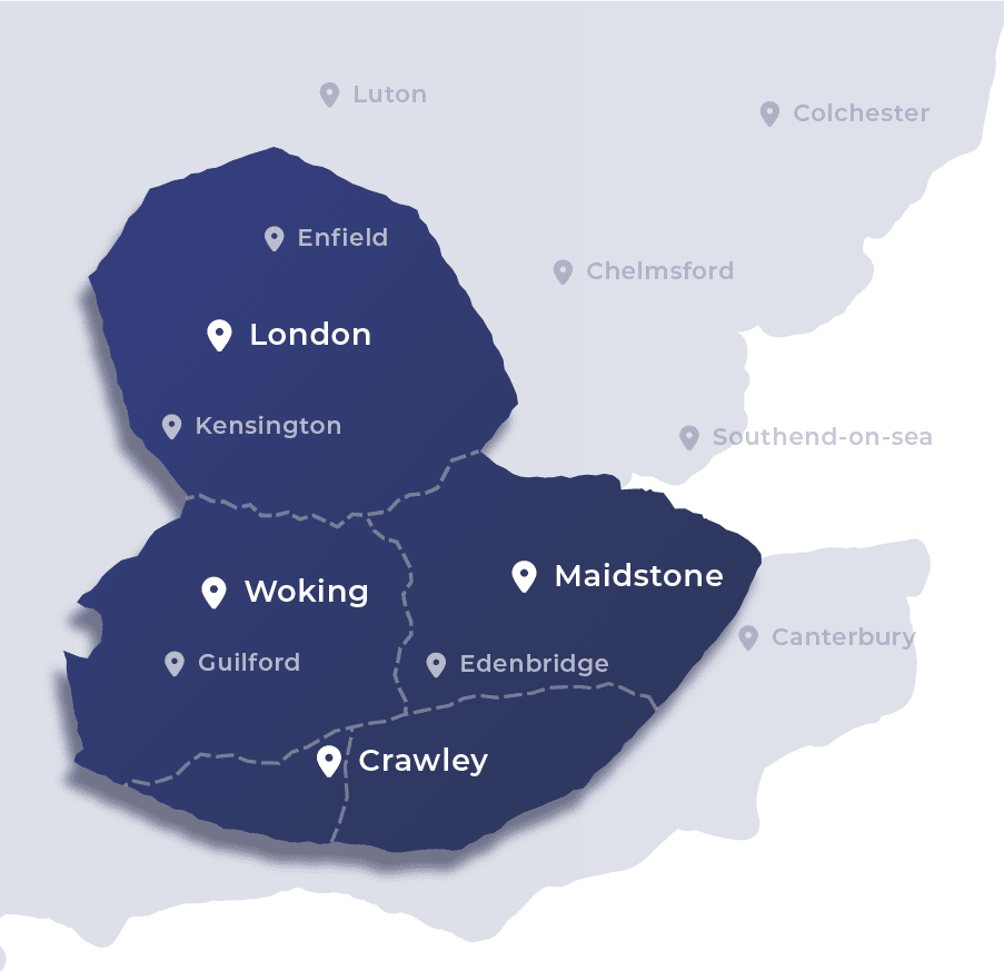 Service area includes London, Woking, Maidstone and Crawley